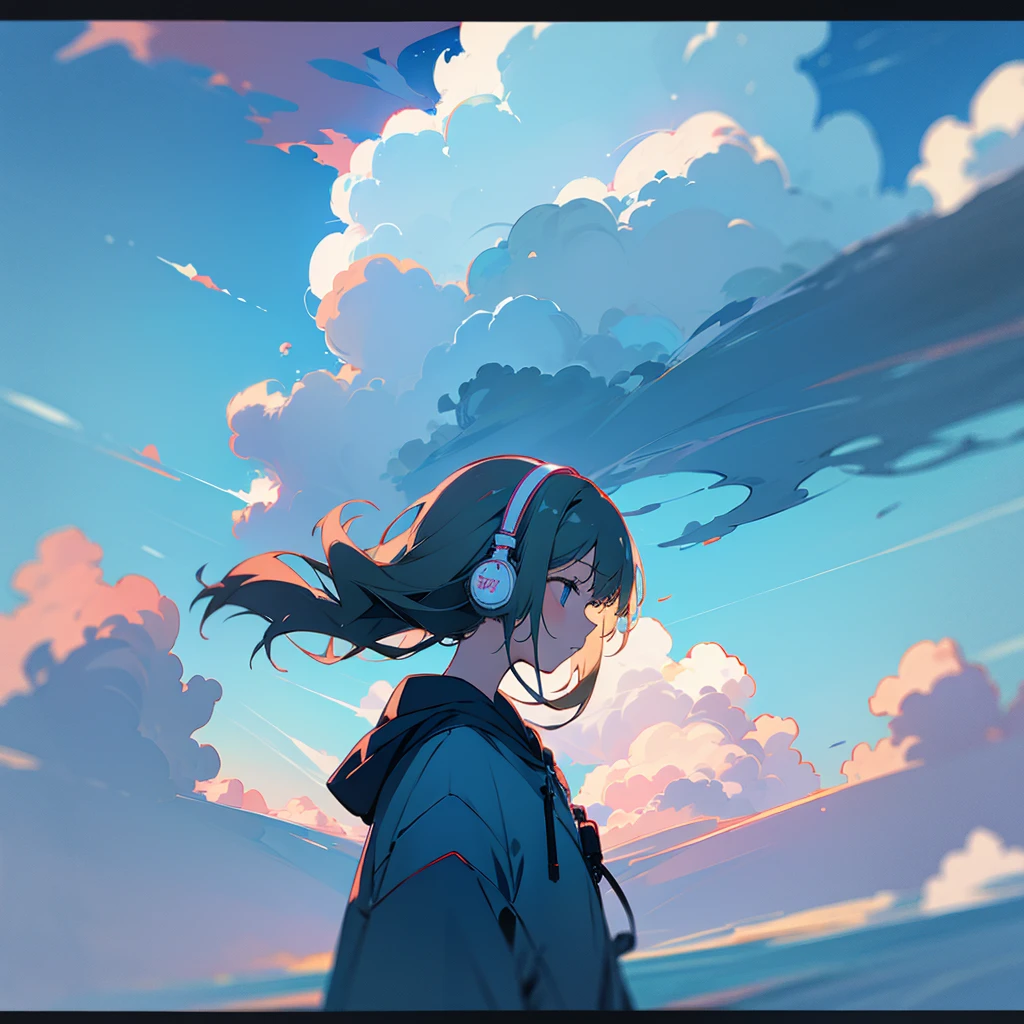 Girl listening music. Cloud ☁️