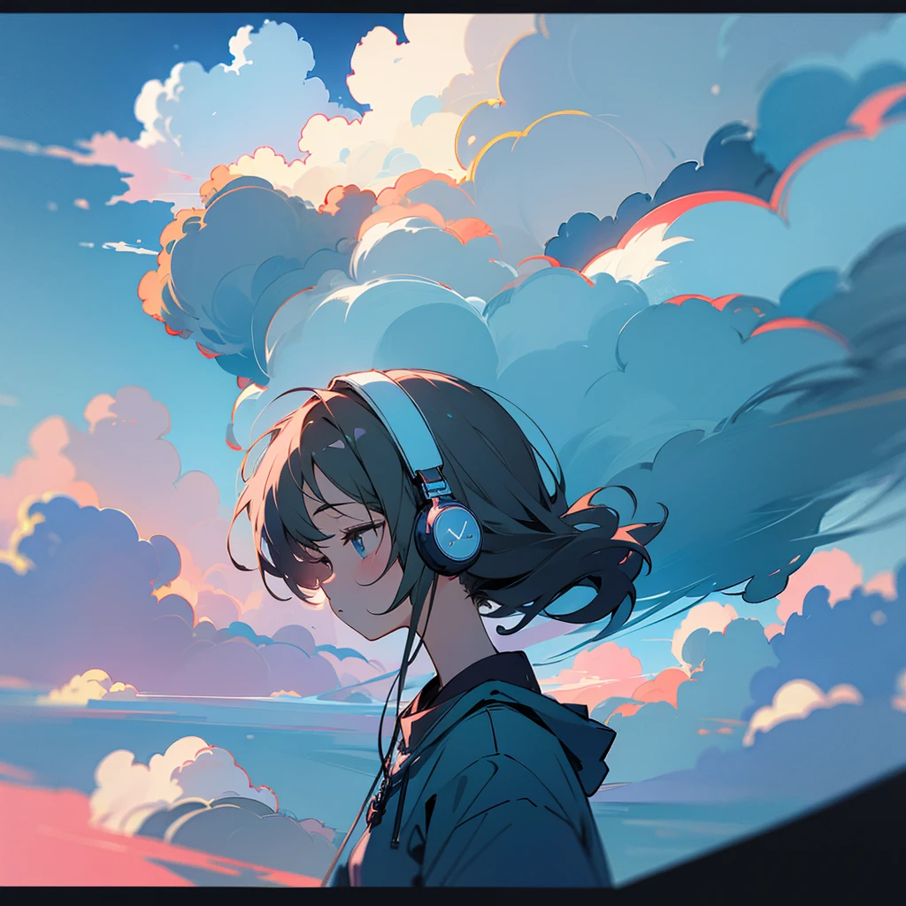 Girl listening music. Cloud ☁️