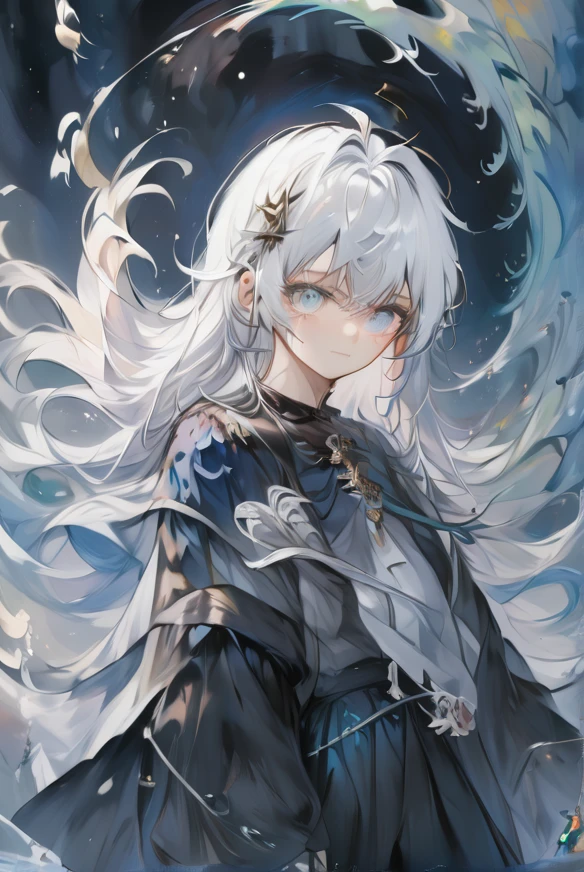 a close up of a person with white hair and a blue dress, white haired deity, white-haired, highly detailed exquisite fanart, nagito komaeda, griffith, tall anime guy with blue eyes, detailed anime character art, detailed key anime art, zerochan art, by Yang J, shadowverse style, trending on artstation pixiv