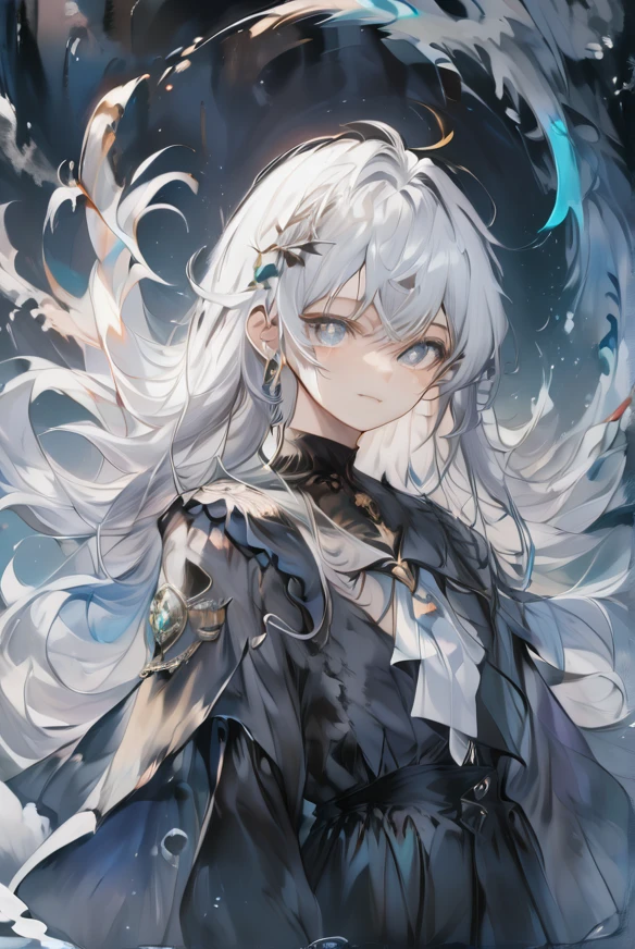 a close up of a person with white hair and a blue dress, white haired deity, white-haired, highly detailed exquisite fanart, nagito komaeda, griffith, tall anime guy with blue eyes, detailed anime character art, detailed key anime art, zerochan art, by Yang J, shadowverse style, trending on artstation pixiv