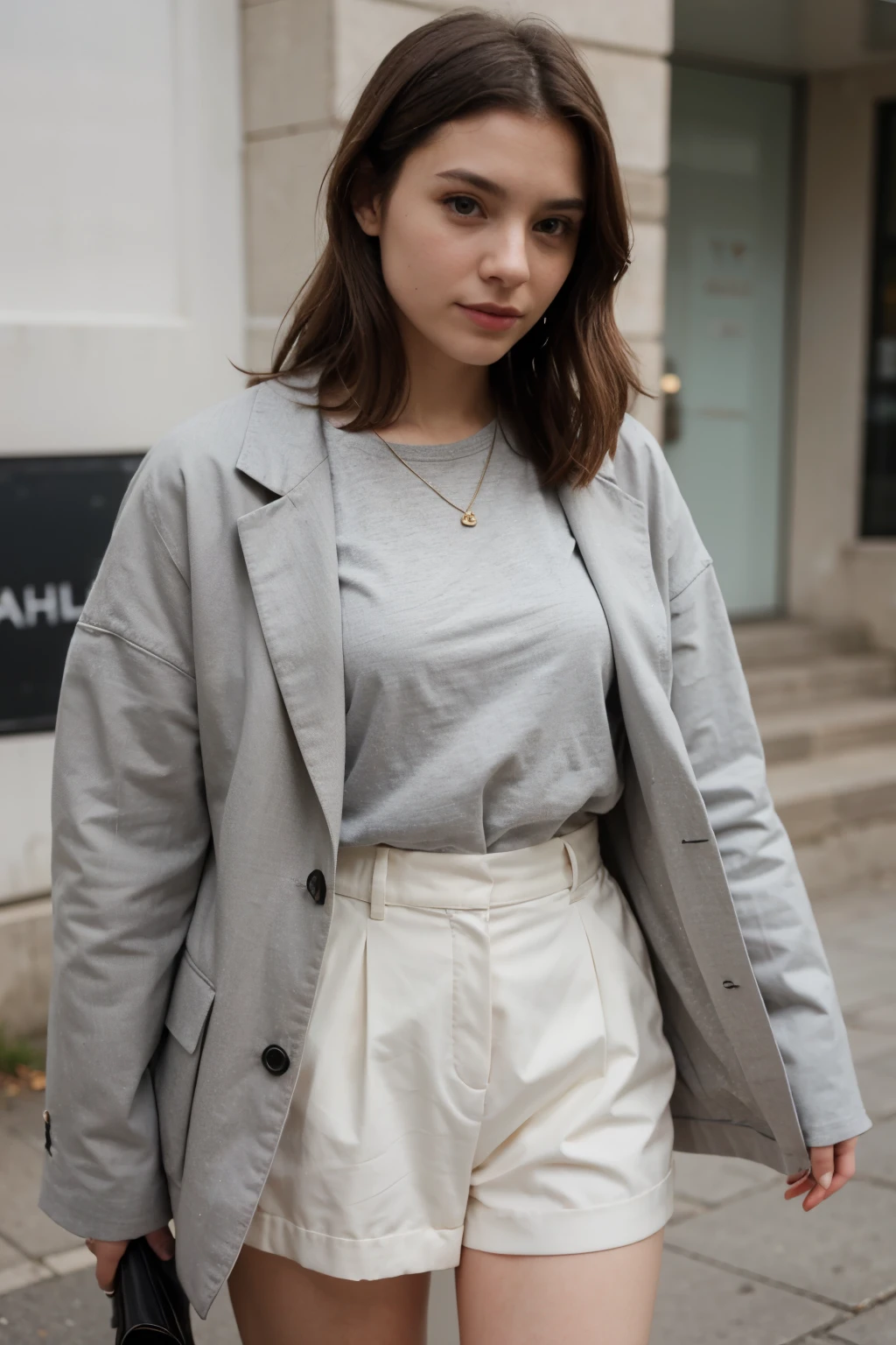 Someone who wears a combination of gray and cream