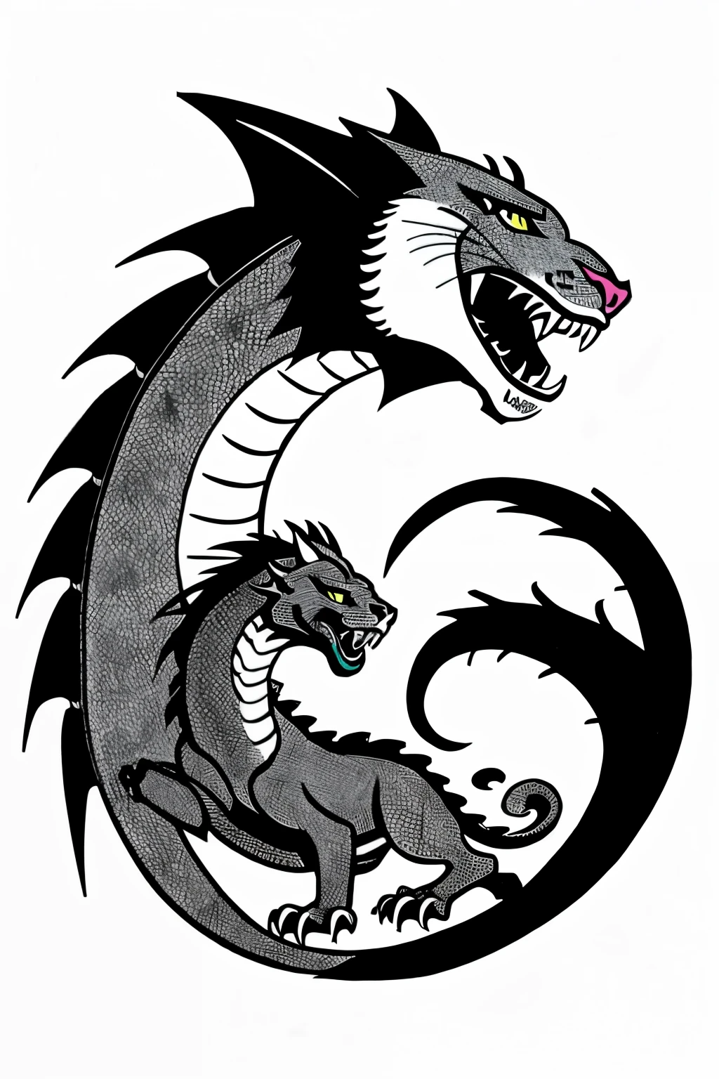 a dragon and a panther drawing style 