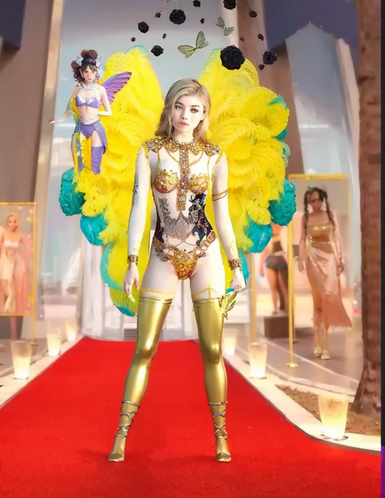 Cute 18 year old girl, Carnival Woman suit, short curly hair, blonde hair, beautiful face, rain, roof, masterpiece, exquisite details, perfect anatomy, fighting stance realistic