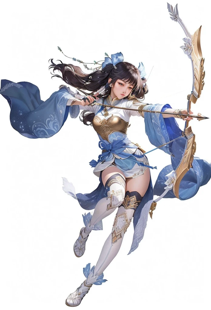 Aravud image of a woman holding a bow and arrow, inspired author:Cold plum, yun ling, Anime girl holding a bow and arrow, Inspired by trees, Female Archer, author:Yang J, April Rendering, g liulian art style, author:Cold plum, Lineage 2 Style, by Qu Leilei