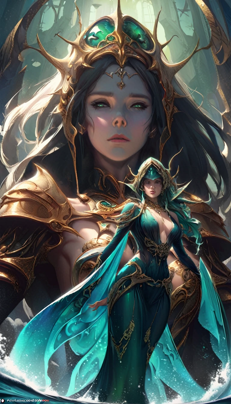 best quality,4k,8k, highres, masterpiece:1.2), ultra-detailed, extremely detailed eyes, extremely detailed body, the average Levianthar woman is a striking and formidable figure, standing tall at around 6 to 7 feet with a lean, muscular build that showcases her strength and agility. Her skin is smooth and slightly iridescent, with a bluish or grayish tint that shimmers under light, reflecting her aquatic heritage. She possesses long, flowing hair that ranges in color from deep seaweed green to midnight blue, often adorned with small, bioluminescent beads or shells. Her large, expressive eyes are adapted for both underwater and terrestrial vision, featuring hues of deep blue or emerald, green, and often possessing a subtle, ethereal glow. High cheekbones and slightly elongated ears add to her otherworldly beauty, while gill-like structures along her neck hint at her ability to thrive in the ocean depths. Her fingers and toes are slightly webbed, enhancing her swimming abilities, and a thick, powerful tail reminiscent of a shark's extends from her lower back, aiding in swift underwater movement. Her overall appearance exudes an aura of strength, grace, and mystery, embodying the unique blend of aquatic and humanoid features that define the Levianthar race, dynamic lighting, cinematic lighting, dramatic atmosphere, Atey Ghailan, Jeremy Mann, Greg Manchess, Antonio Moro, trend in ArtStation, trend in CGSociety, Intricate, High Detail, Sharp focus, dramatic and photorealistic painting art by Midjourney and Greg Rutkowski, Jeff Bridges, ((cartoon style)), Marvel Cinematic Universe style