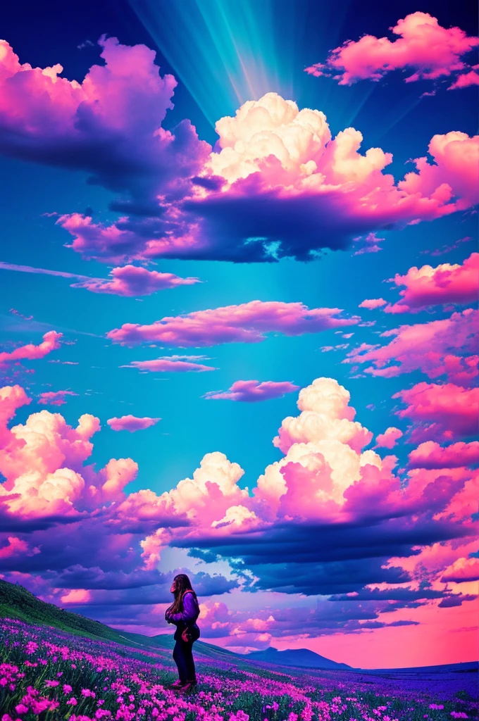 music album cover, that contains clouds and is psychedelic in style