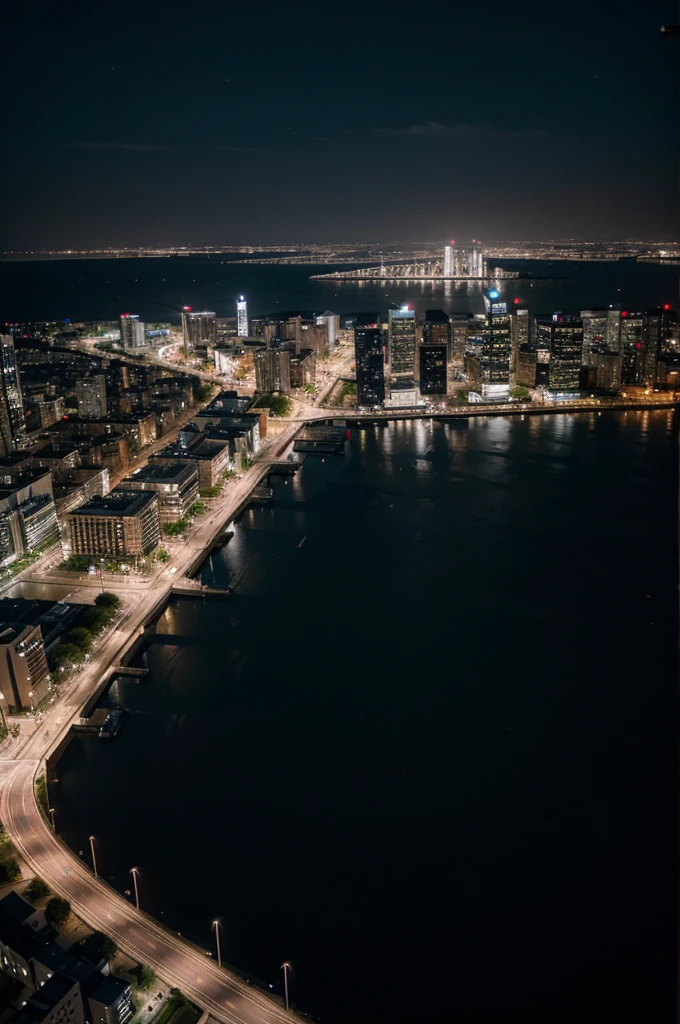 a photo from above shows a quiet and deserted city at night. 