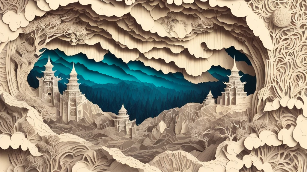 mdjrny-pprct,Chinese architecture, gardens, mountains and rivers, clouds, (high detailed:1.2)