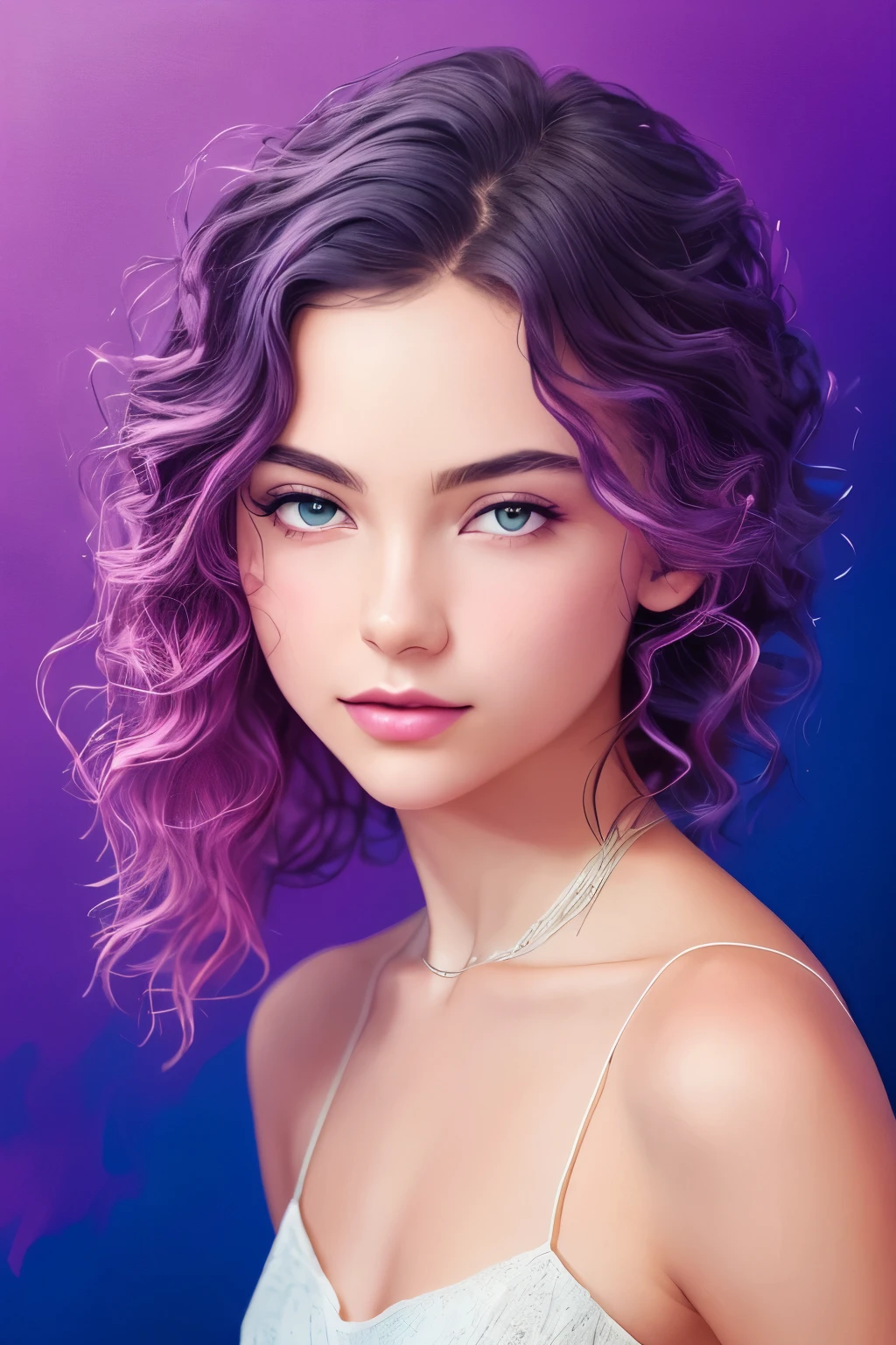 Beautiful girl with bright colors: 8-year-old Giru, Messy hair, painting, Nice perfect face,Soft skin,Flawless, blue、, Lilac and violet additions, light red additions, complicated细节, Startup Screen, 8k resolution, masterpiece, Cute face,artstation digital smooth very black ink flow: 8k resolution photorealistic masterpiece: Delicate and exquisite fluid gouache painting: author:John Baptiste Monger: calligraphy: Acrylic Fiber: Watercolor Art, Professional photography, Natural Lighting, Volumetric Lighting Minimalist Photo Illustration: author:Marton Bobzert:, complicated, elegant, Expanded, fantastic, curls, Energetic