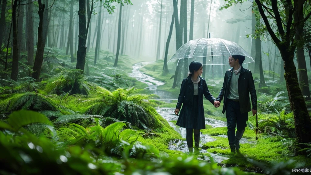 ((Highest quality)), ((masterpiece)), (be familiar with), rain, in the forest
