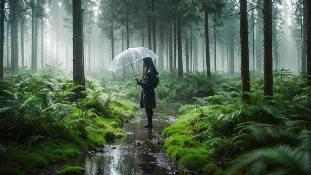 ((Highest quality)), ((masterpiece)), (be familiar with), rain, in the forest