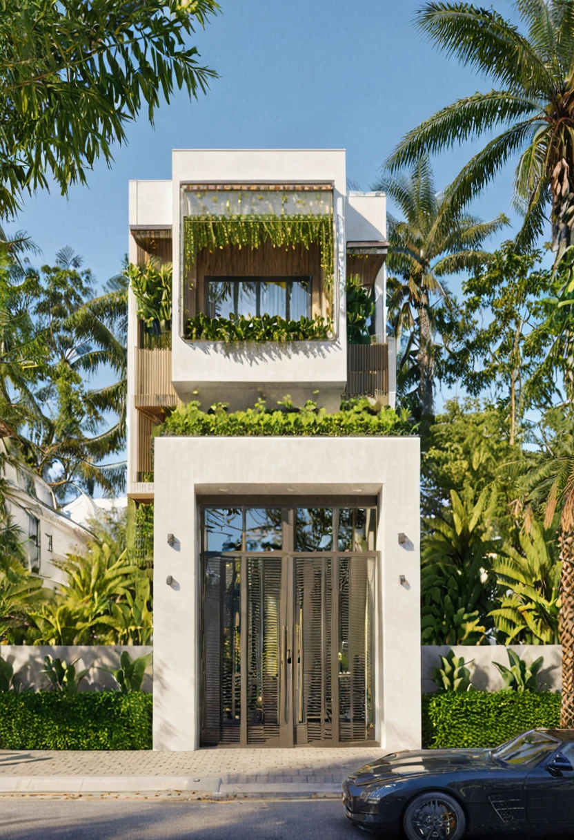 A luxurious and intricately detailed three-story neo-classical villa exterior scene, showcasing opulence. The art form chosen for this depiction is photography, captured with a 50mm lens. The esteemed photographer Ansel Adams serves as the source of inspiration. The villa stands amidst lush gardens, its ornate architecture emphasized by the play of shadows and sunlight. The color temperature is warm, enhancing the golden accents of the villa's design. The atmosphere exudes elegance, while the subjects exhibit serene expressions. Soft, natural lighting envelops the scene, creating a timeless ambiance