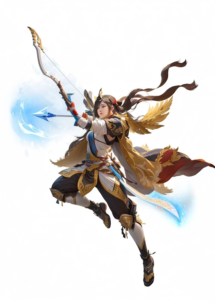 A woman holding a bow and arrow, Inspired by Huang Shen, bian lian, heise jinyao, 《Genshin Impact》Zhongli, xianxia hero, Keqing from genshin impact, Inspired by Yang Jin, Onmyoji detailed art, guan yu, zhao yun, Inspired by Guillaume, Genshin Impact角色, Wing archer