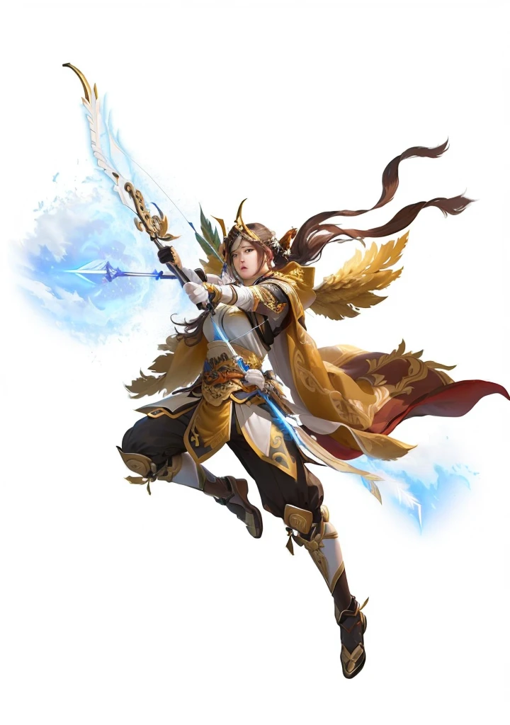 A woman holding a bow and arrow, Inspired by Huang Shen, bian lian, heise jinyao, 《Genshin Impact》Zhongli, xianxia hero, Keqing from genshin impact, Inspired by Yang Jin, Onmyoji detailed art, guan yu, zhao yun, Inspired by Guillaume, Genshin Impact角色, Wing archer