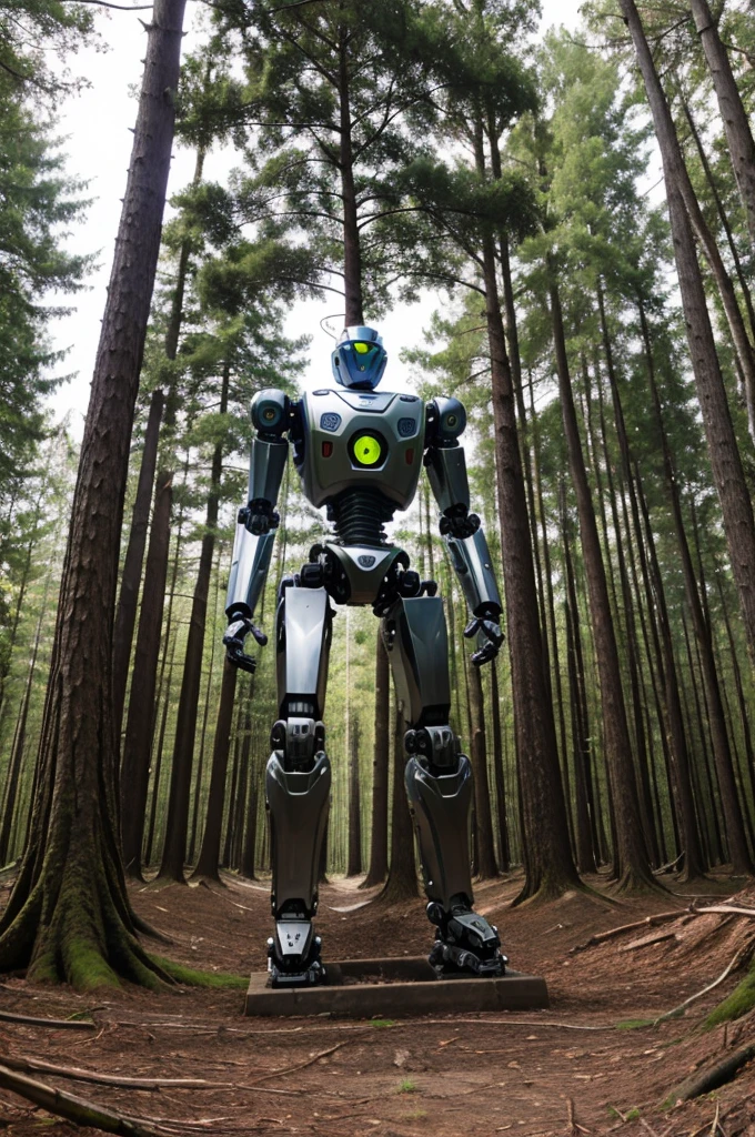 Robot in forest planting tree