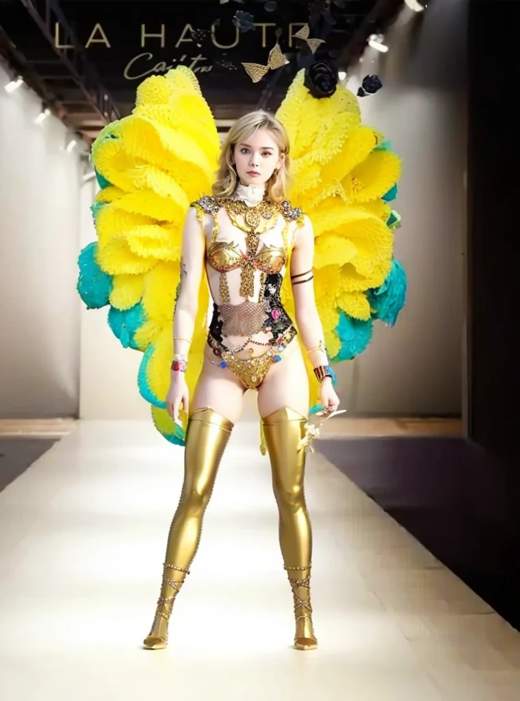 Cute 18 year old girl, Carnival Woman suit, short curly hair, blonde hair, beautiful face, rain, roof, masterpiece, exquisite details, perfect anatomy, fighting stance realistic