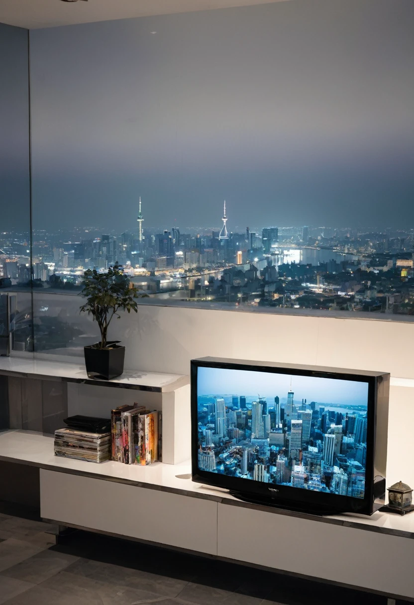 TV screen,The city is visible