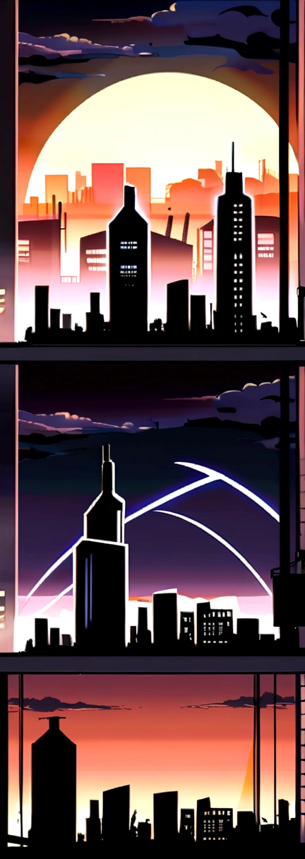 anime,silhouette,One girl, star (null), cloud, cityscape, building, city, Outdoor, nullscraper, city lights, night, night null, sunset, nullline