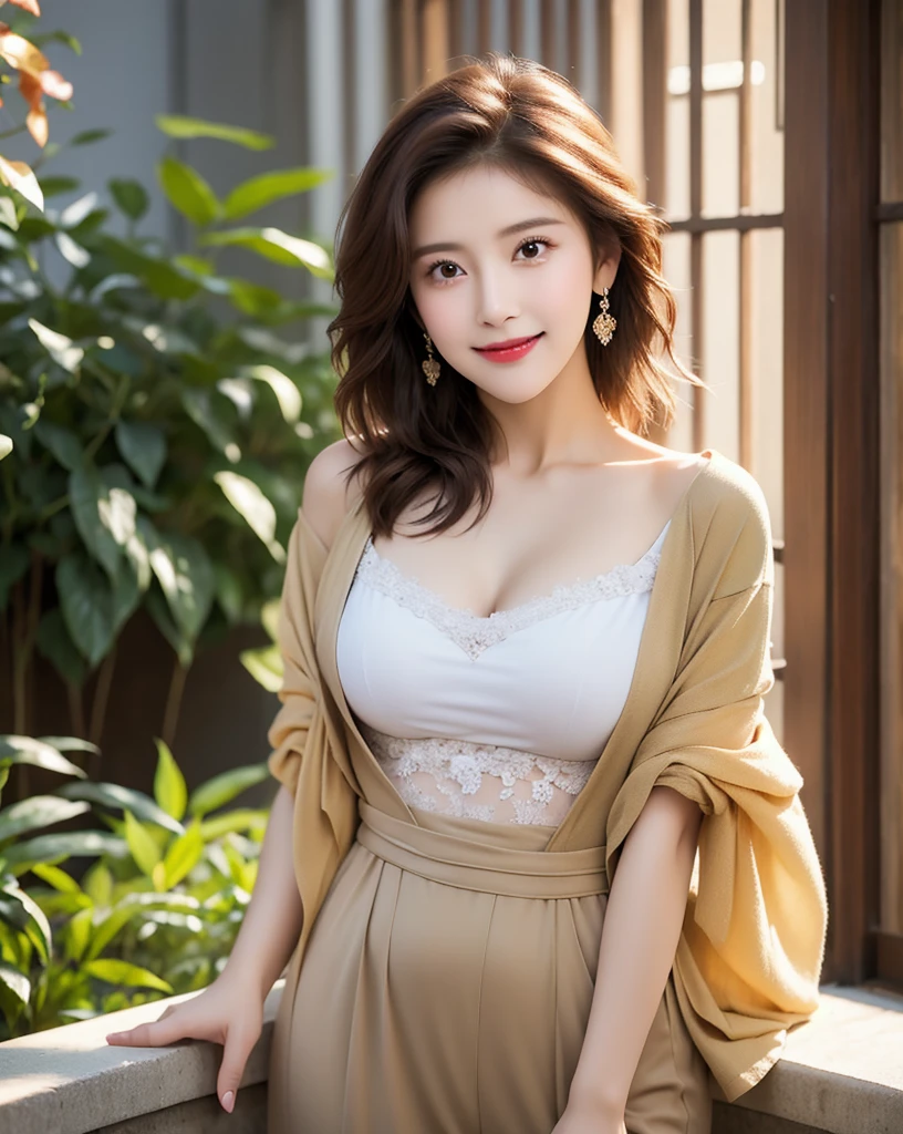 Realistic lighting, light brown hair, smile, light smile, seductive smile, Verism, first-person view, pov, Surrealism, 8k, UHD, best quality, highres, award winning, high quality, high details, super detail, textured skin, anatomically correct, masterpiece, ccurate, retina, 1girl, solo, full body, (Crossed leg), (sit in a chair), (Sexy look), V-neck Off shoulder, V-neck knit dress, Tight dress, Princess dress, mini-knit dress, Knee length, knit dress, party dress, long sleeve, Lady, sexy, Knee length casual dress, Elegant, office lady, Second meeting, wedding style, Korean Fashion, Kpop star, Kpop fashion, Kpop idol