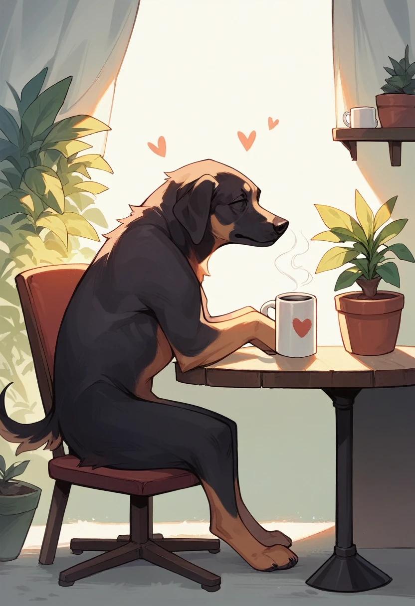 SD Main, Flat Illustration,
masterpiece, Highest quality,,No humans, Mug, plant, dog, cup, Chair, heart, potted plant, White Background, coffee Mug, Sitting, alone, playing video games, monitor