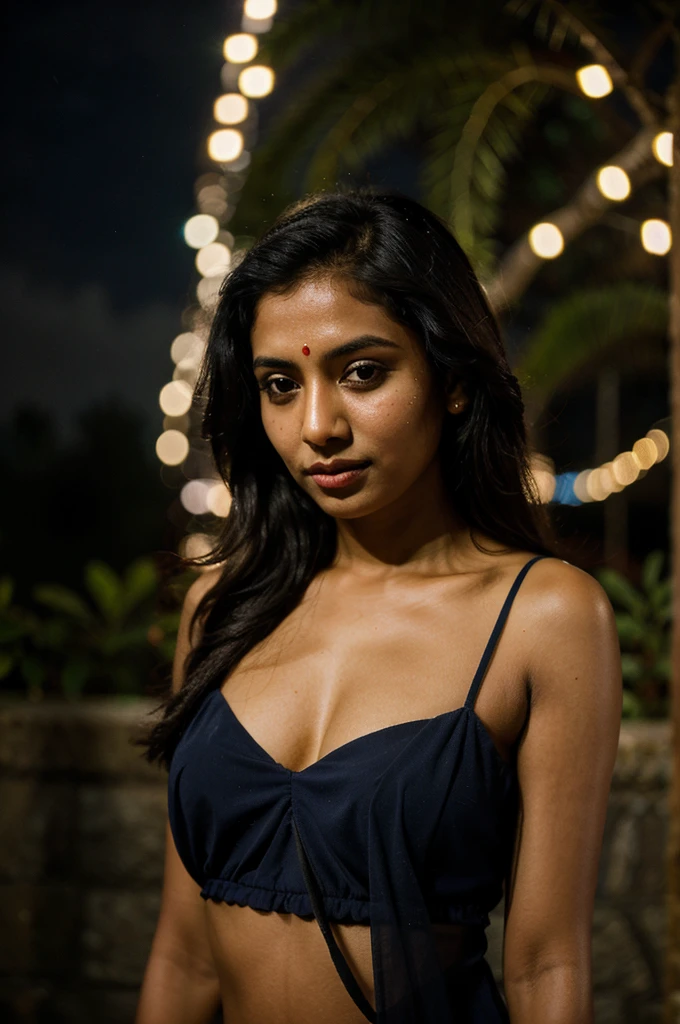 (Masterpiece), night photo, photo of 35 y.o beautiful (Sri Lanka woman) , skin details , bokeh, 