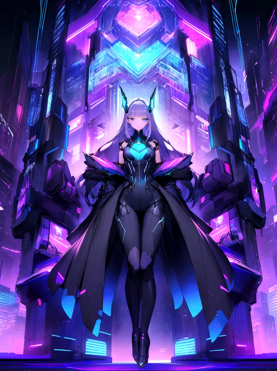 he: Cyberpunk Future Core: Blue neon light, Purple and black style background: Futuristic night cityscape with skyscrapers and neon lights.

text: "Sidi Bou" Written in modern futuristic font in blue or purple neon tones.

Additional Elements: Including futuristic elements such as holograms, Light, Distortion effects or digital circuits，Make your banner look high-tech.