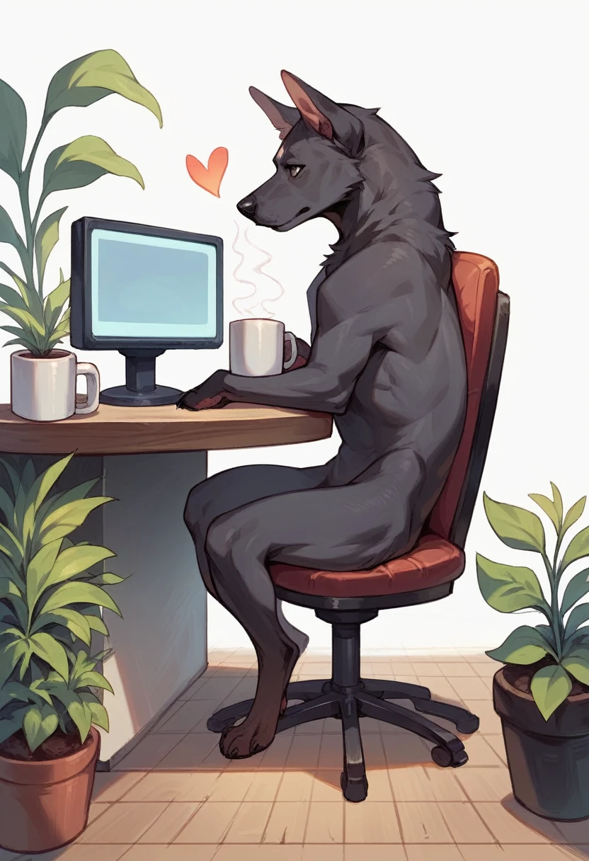 SD Main, Flat Illustration,
masterpiece, Highest quality,,No humans, Mug, plant, dog, cup, Chair, heart, potted plant, White Background, coffee Mug, Sitting, alone, playing video games, monitor
 