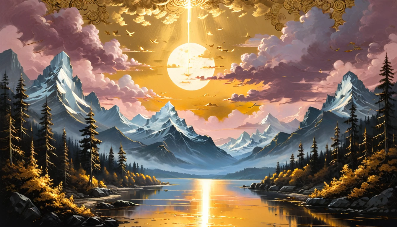 Gold leaf art, Alena Aenami, (masterpiece, Highest quality, Professional, Perfect composition, so beautiful, Absurd, Super detailed, Intricate details:1.3)