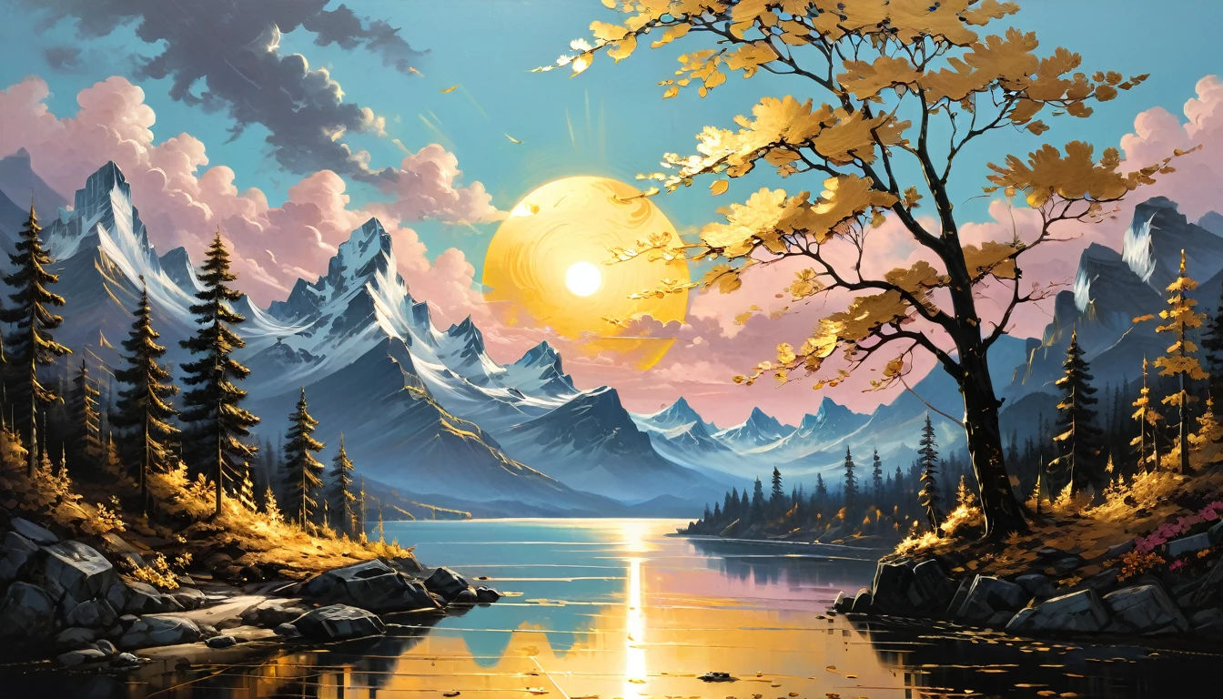 Gold leaf art, Alena Aenami, (masterpiece, Highest quality, Professional, Perfect composition, so beautiful, Absurd, Super detailed, Intricate details:1.3)