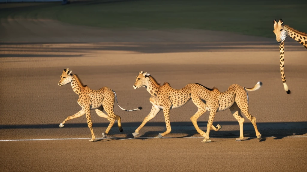 A giraffe running on the track,A cheetah follows behind, Humanoid Cheetah, sprint, impressive winning photo, Animals running, Animal Chase, Award-winning shots, Olympic Games Photos, Photo of the Year Award Winner, amazing shot, photogrAssociated Pressh credit: Associated Press, Winning photo of the year, Viral Photos, Award-winning shots