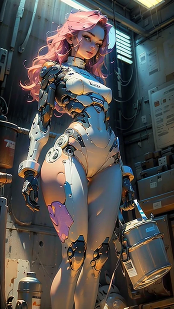 Woman body defined thick thighs cybernetic arms legs parts,nude