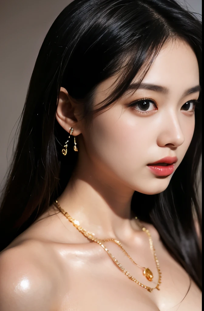 (masterpiece:1.3), (8 thousand, realistic, RAW photos, best quality: 1.4), (1 woman),(very sexy), (Beautiful makeover), (유난히 아름다운 realistic 얼굴), (Build a beautiful body) , (long eyelashes), (double eyelid), (black hair. parted, long hair:1.3), (아름다운 parted스타일), (Realistic and truly beautiful and delicate eyes), (beautiful and big breasts), (realistic and beautiful skin), (absurd), (attractive), (ultra high resolution), (extremely realistic), (very detailed), (golden ratio), (necklace), (earring), (So beautiful and sexy)