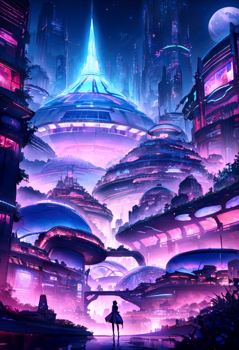 cyber punk、Future City、Earth、高層ビルが立ち並ぶcyber punkの夜景、neon、ＳＦart、Utopian City、Huge City、dream、Highest quality、masterpiece、Beautiful city of the future
