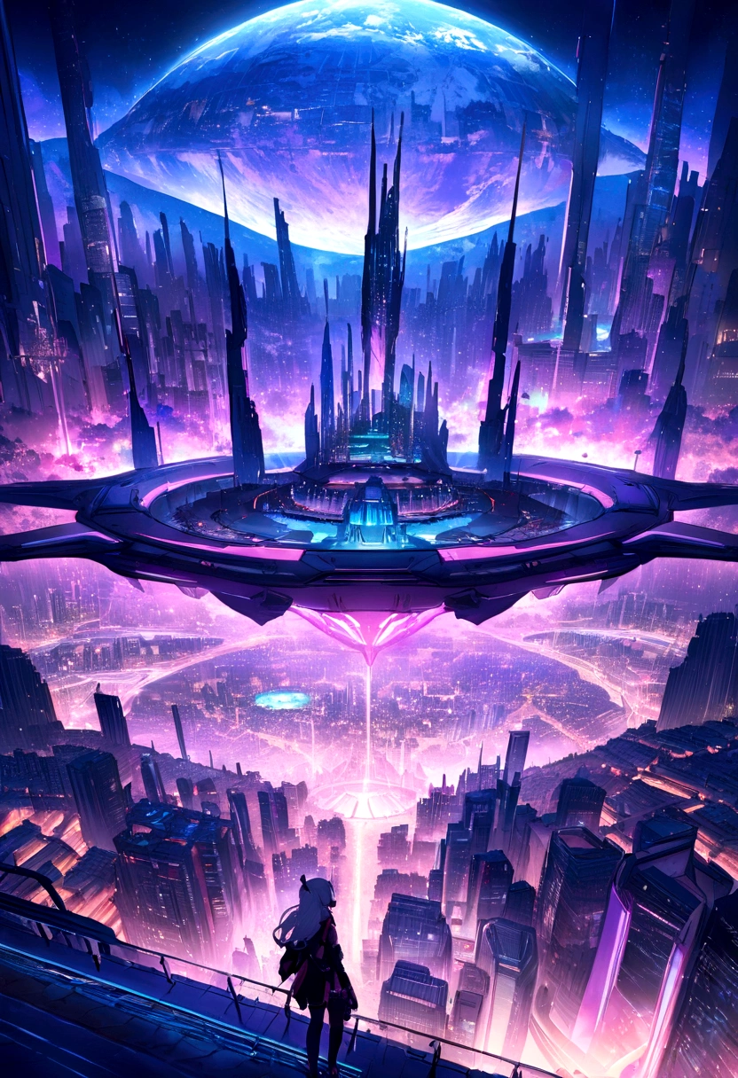 cyber punk、Future City、Earth、高層ビルが立ち並ぶcyber punkの夜景、neon、ＳＦart、Utopian City、Huge City、dream、Highest quality、masterpiece、Beautiful city of the future