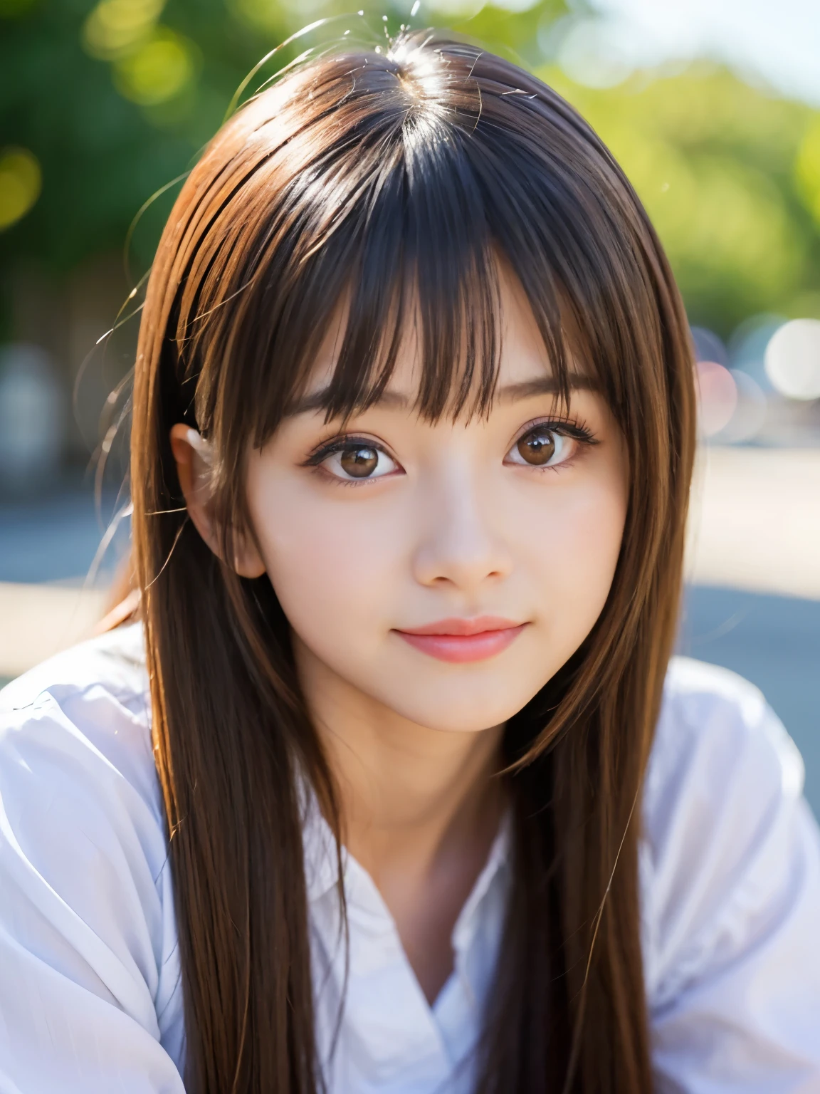 (Best-quality, Masterpiece, Ultra-High-Resolution, (Photorealistic:1.4), Raw Photo, depth of field, professional lighting, perfect anatomy, extremely details), 1girl, 15-years-old, the most famous Japanese idol, looking at viewer, innocent smile, wearing summer-clothes with cute-design, ((extremely cute face like the most popular Japanese idol, ((extremely cute and extremely big eyes)), extremely realistic hair, extremely beautiful and extremely realistic skins)), extremely cute long-eyelashes, extremely cute lips