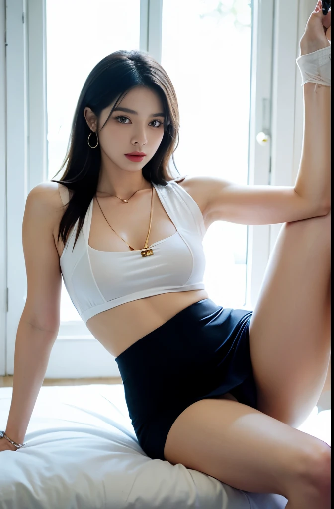 (masterpiece:1.3), (8 thousand, realistic, RAW photos, best quality: 1.4), (1 woman),(sheer silk blouse), (short skirt), (양쪽 다리에 realistic 팬티 스타킹), (wearing Very sexy transparent Ultra-realistic thighhighs), (Wearing high heels on both feet), (full body shot), (standing), (Beautiful makeover), (very beautiful body) , (Realistic and very beautiful face), (long eyelashes), (double eyelid), (Realistic, delicate and very beautiful eyes), (big bust) , (Strong body through exercise), (beautiful abs), (Beautiful heaps), (tall), (such a beautiful body), (black hair. parted, long hair:1.3), (아름다운 parted스타일), (realistic and beautiful skin), (absurd), (attractive), (ultra high resolution), (extremely realistic), (very detailed), (golden ratio), (Two long, realistic and beautiful legs), (realistic 팔), (necklace), (earring),(beautiful nails manicure), (So beautiful and sexy), (perfect secretary look)