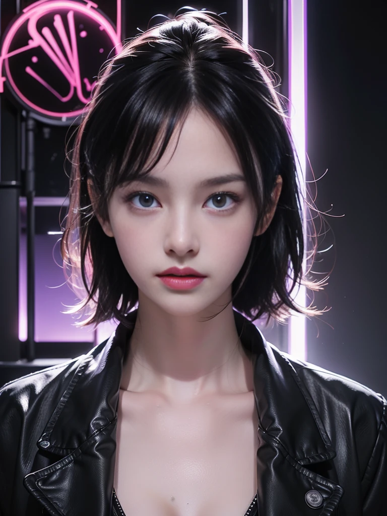 the number seven personified in a backlit woman with neon violet, synthwave, popcore color, mysterious smoke and mirrors, reflective and wet, dynamic composition and dramatic backlighting, highly textured, black, neon violet, neon orange,(detail), (complex), (8k), (HDR), (sharp focus), perfect fingers, high detail , expressiveness, masterpiece, (high detail skin and hair), ((high detail eyes)), (high detail clothing), ,(perfect facial features)