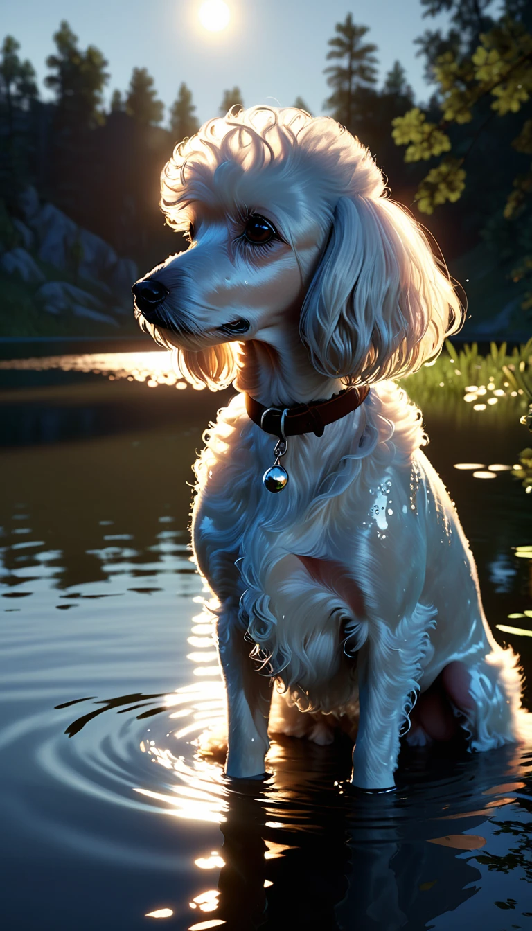 beautiful elf，Beautiful，moonlight，lake water，wet，transparent，Real light and shadow contrast，Realistic ray tracing，True light falloff，anti-aesthetic style，Poodlepunk，Snapshot aesthetic style 