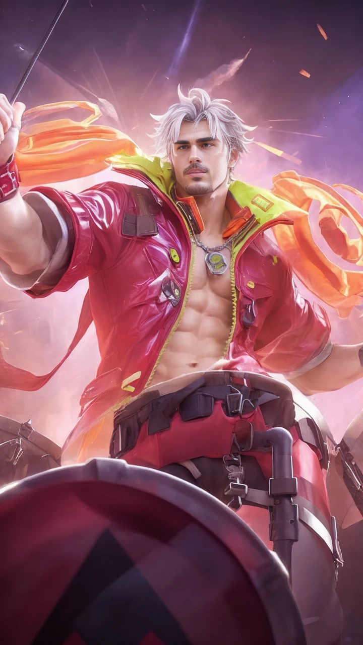 masterpiece, best quality, high resolution, closeup portrait, male focus, solo focus, A man, 20 years old, with construction worker uniform, unbuttoned work clothes, construction worker, silver grey hair, messy hairstyle, cute and seductive face, bare chest, body hair, facial hair, roman nose, sweaty, spreading legs, hairy armpit, pubic hair, seductive, very skinny body, hairy legs, dimples, beard, goatee, bold jawline , in the background a construction site, orange safety vest, gay , erotic, view from below, amazing composition, front view, HDR, ultra quality, elegant, highly detailed