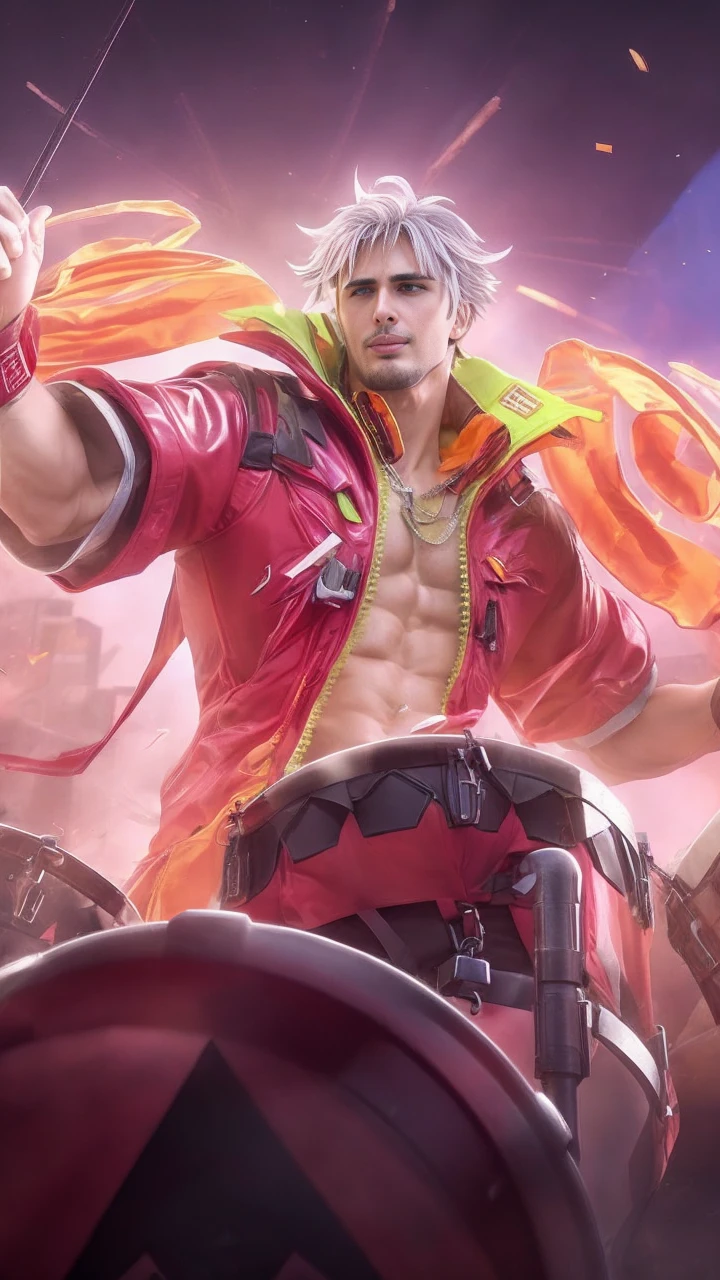 masterpiece, best quality, high resolution, closeup portrait, male focus, solo focus, A man, 20 years old, with construction worker uniform, unbuttoned work clothes, construction worker, silver grey hair, messy hairstyle, cute and seductive face, bare chest, body hair, facial hair, roman nose, sweaty, spreading legs, hairy armpit, pubic hair, seductive, very skinny body, hairy legs, dimples, beard, goatee, bold jawline , in the background a construction site, orange safety vest, gay , erotic, view from below, amazing composition, front view, HDR, ultra quality, elegant, highly detailed