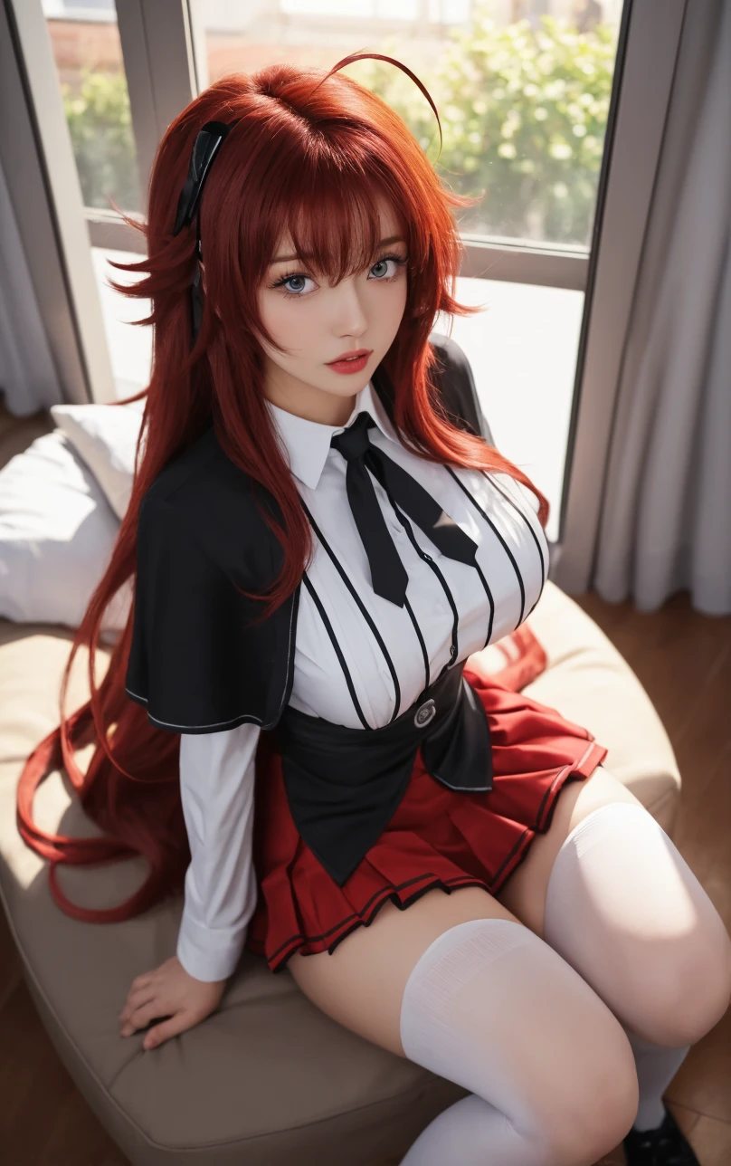 panties pulled aside with , big , cum on ,(creampie), , medium breasts, slim body, sweaty, red hair, braidtail, squatting