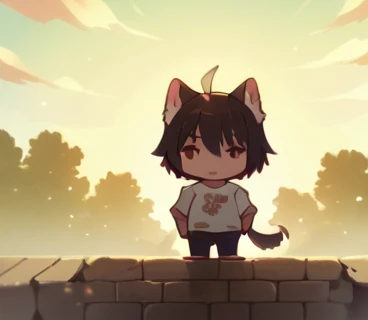 Chibi Character , Greeting， high resolution，girl，Kemomimi,Background is white，good morning