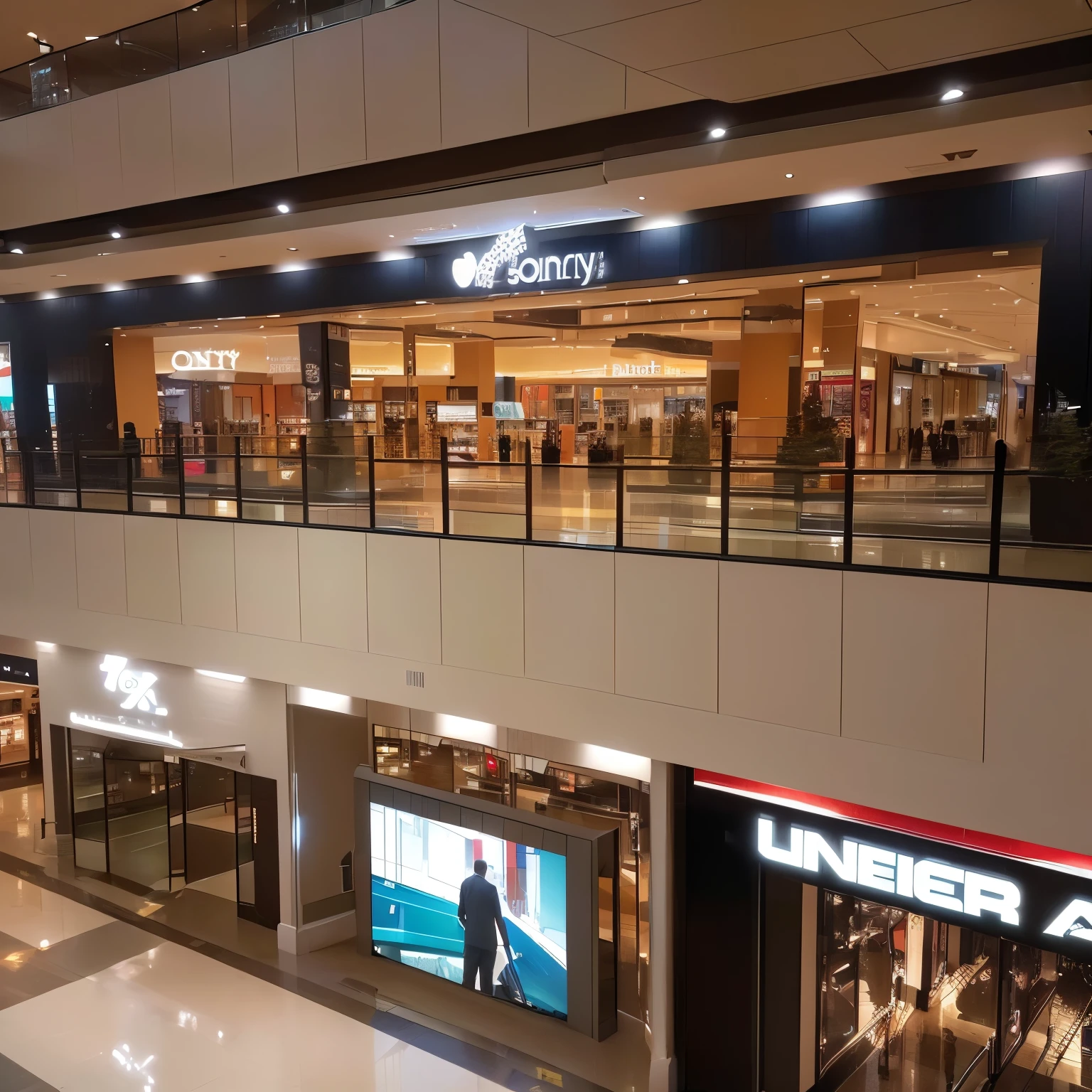 arafed view of a mall with a large screen tv and a man walking, taken with sony alpha 9, in magnificent shopping mall, captured with sony a3 camera, shopping mall, a wide full shot, in a mall, photo for a store, mid-view, indoor liminal space, official store photo, taken with sony a7r camera