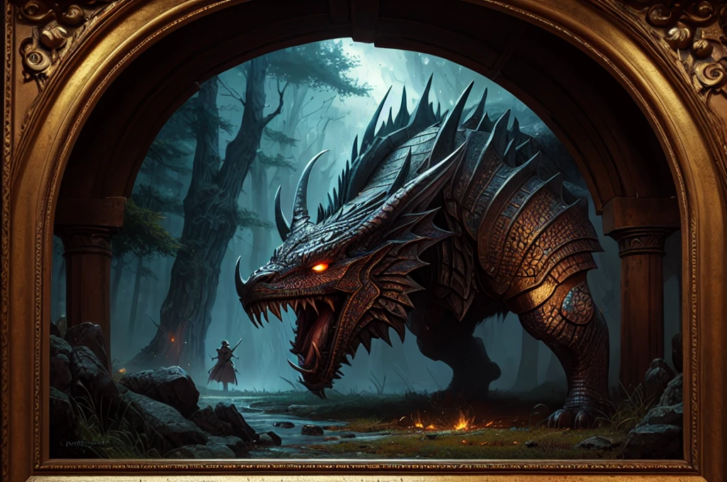 inspiré de Tolkien,À la manière de John Howe,detailed fantasy landscape,enchanted forests,majestic mountains,epic battles,dangerous dungeons,magical creatures,highly detailed armor,best quality,4k,8k,highres,masterpiece:1.2,ultra-detailed,realistic,photorealistic,photo-realistic:1.37,HDR,UHD,studio lighting,ultra-fine painting,sharp focus,physically-based rendering,extreme detail description,professional,vivid colors,bokeh,fantasy art