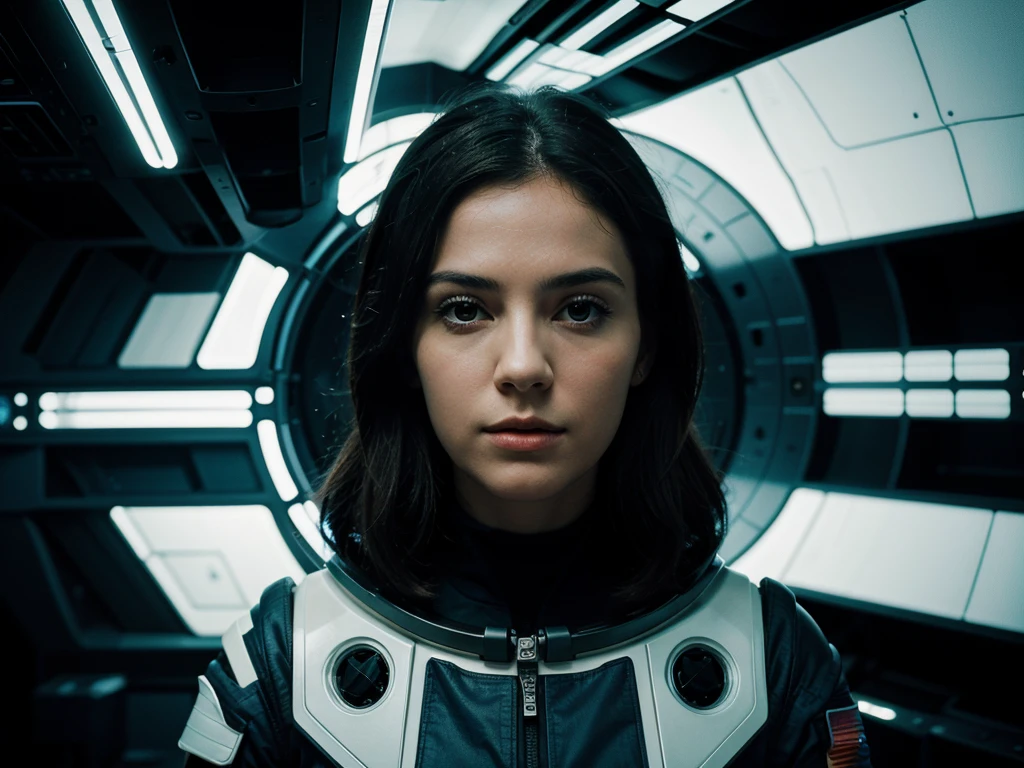 masterpiece, best quality, 1girl, space thriller movie poster, Bauhaus, shapes, lines, abstract