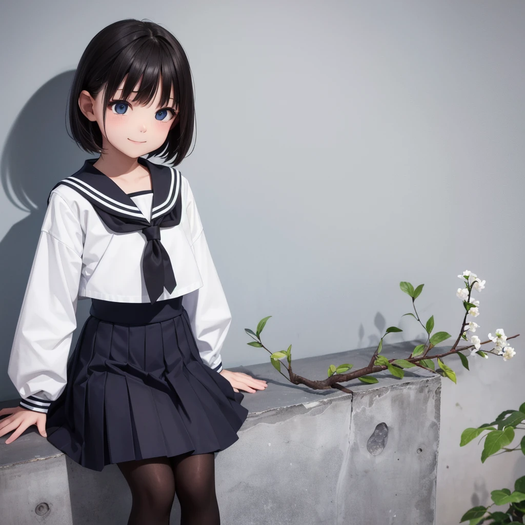 1People Girls, clear, cute, (View your viewers:1.0), detaileds sky, ((masterpiece:1.4, Highest quality)), multiple detaileds, eye shadow, SFW, (Medium Shot:1.5), Gradient eyes,
roller:addition_detailed:0.8>, (Black Pantyhose:1.2), Straight,
1People Girls, Have, Sailor, Branch Eyes, short hair, Black Hair, Sailor collar, White shirt, Semi-transparent white long skirt, Below the knee skirt, Murasa Minamitsu, hishaku、smile
