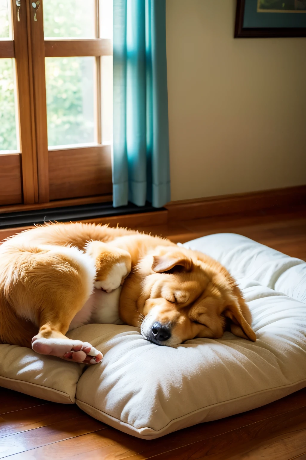 ((Sleeping dog)),Slow movement,Scratch your eyes,Lie down,indoor,masterpiece,Highest quality,Fluffy dog,a bit,cute,Futebuteshi,Fun,happiness,,Stylish scenery,Glitter effect,Anatomically correct,all the best,最高にcute dog,cute dog,,Fantasy,Randolph Caldecott Style,Awareness-raising,Watercolor,Gentle colors,Induces sleepiness