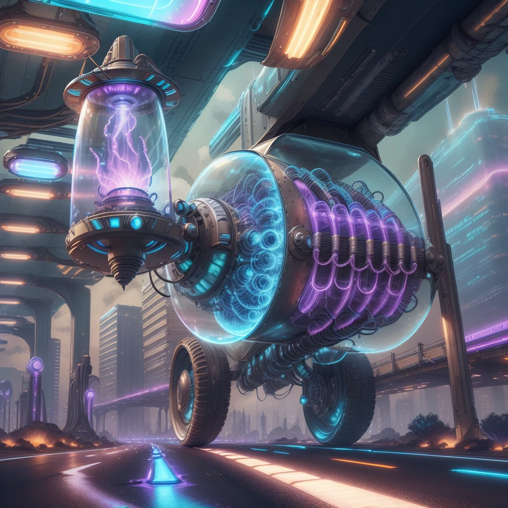 plasmatech , scifi, plasma filaments,  glass , 
ground vehicle in the highway