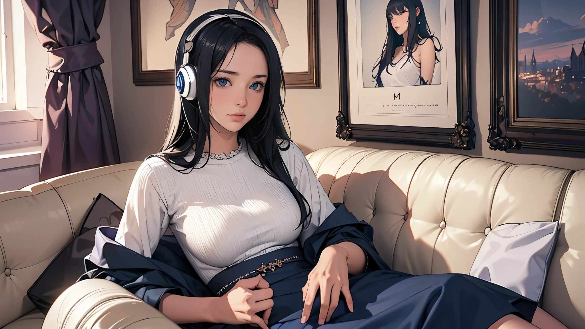 ((best quality)), ((masterpiece)), (detailed), Perfect face，Aloof Royal Sister，Sexy，White shirt，blue skinny jeans，over-the-knee boots，Black bra looming，Fasten the buttons，Black long hair，Oriental beauty，charming，30 years old，Unbutton the top two buttons，full，Fingers hooked on collar，wink，Eyes narrowed slightly，Long eyelashes，Handsome，Empress face