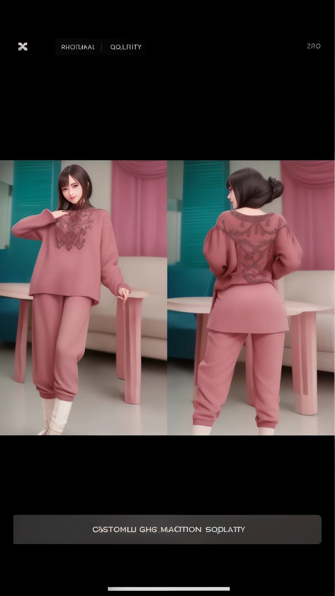 (RAW photo:1.2), (photorealistic:1.4),(masterpiece:1.3),(best quality:1.4),
dreamlike,
(detailed eyes),(detailed facial features), (detailed clothes features),
skin tight, (shiny skin),(slender girl),(slim girl),
1girl, ((full body)),solo,
cute, innocent, smlie,
VirtualGirl-Aim, (medium breasts), bangs, straight hair, long hair, black hair, black eyes, crystal pendant,
grey sweater,hip skirt,high-heeled shoes,